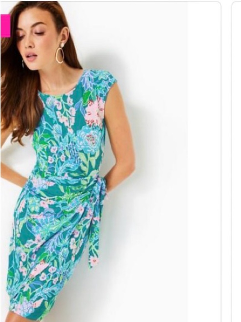Lilly Pulitzer Cool as a Breeze Floral Cap-Sleeve Dress with Pink/Green Accents